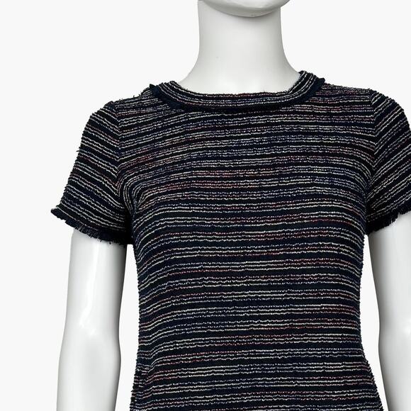 LOFT Women's Navy Blue/Rainbow Striped Tweed Shift Dress (Multi-Color | Size OP) - Picture 2 of 5